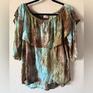 NWOT GoldSpark 3/4 Sleeve Earthtone Tie-Dye Pullover Blouse Size M Crinkled